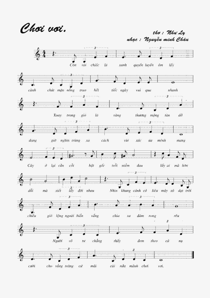 Sheet nhạc Chơi Vơi